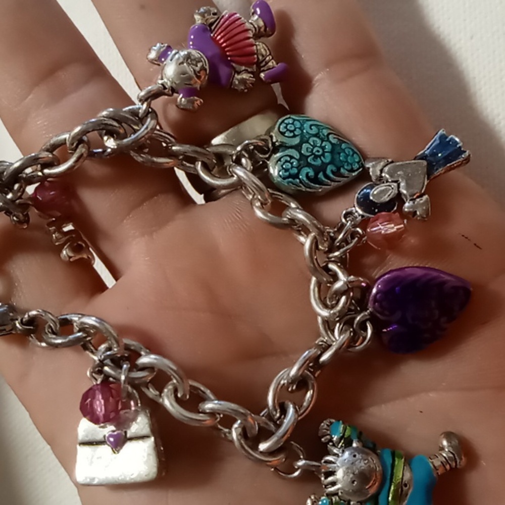 Charm bracelet Nana silver plated with enamel charms. Boy, girl,hand bag charm